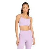 Top deportivo Adidas de entrenamiento, color lila, con diseño de espalda cruzada, logo de la marca estampado en el frente y detalle de panel de malla en la parte inferior central.