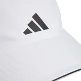 Gorra deportiva Adidas AEROREADY blanca con logo negro bordado en el frente y visera curva con borde negro.