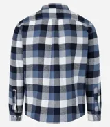 Camisa de algodón con estampado de cuadros en tonos azul, blanco y gris. Cuenta con cuello camisero, mangas largas abotonadas y corte comfort.