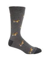 Medias de largo medio color gris con estampado de perros basset hound, confeccionadas en algodón con puño suave.