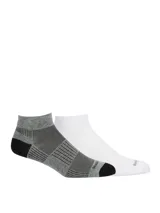 Pack de dos pares de medias deportivas de corte bajo, una en color gris con detalles negros y otra en color blanco. Cuentan con planta acolchada y diseño ergonómico con tecnología antimicrobiana.