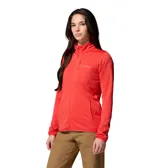 Campera polar Columbia Essential Hike Grid Omni-Wick color rojo, con cuello alto, cierre frontal completo, bolsillos laterales y un bolsillo con cierre en el pecho.