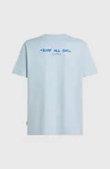 Remera O'Neill de manga corta y cuello redondo, color celeste, con pequeño estampado gráfico de la marca en el pecho.