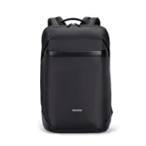 Mochila urbana Baleine modelo Aspen, color negro, con diseño minimalista y compartimento para laptop. Fabricada en poliéster impermeable, cuenta con múltiples bolsillos organizadores, bolsillo trasero oculto de seguridad y correa para sujetar a valijas.