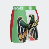 Calzoncillos bóxer de la marca PSD con diseño alusivo a la bandera de México, con el águila y la palabra "México" en el frente.