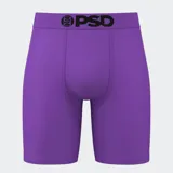 Calzoncillos tipo bóxer color violeta con pretina elástica con logo PSD en negro.