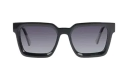 Lentes de sol cuadrados con montura gruesa de acetato negro y lentes grises degradadas.