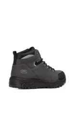 Bota de caña media Ecko modelo Difte, color negro, con diseño robusto de trekking, pasadores metálicos y cordones bicolor.