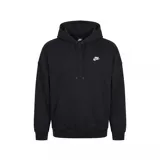 Canguro Nike de la línea Club Fleece, color negro, con capucha ajustable mediante cordones, bolsillo frontal tipo canguro y logo de la marca bordado en blanco en el pecho.