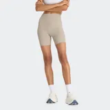 Short deportivo de tiro alto, color beige, confeccionado en tejido de punto acanalado elástico.