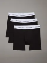 Pack de tres bóxers Calvin Klein de corte brief, color negro, con cintura elástica blanca que lleva el logo de la marca. Confeccionados en mezcla de algodón y elastano.