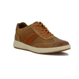 Zapato acordonado marrón de cuero, con detalles de cuero liso y gamuzado.