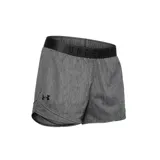 Short deportivo Under Armour para mujer, color gris jaspeado, con corte suelto y pretina elástica expuesta con el logo de la marca en negro.