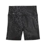 Short tipo calza Puma de talle alto con estampado animal print en tonos de gris y negro. Cuenta con el logo de la marca en blanco en la parte inferior izquierda.
