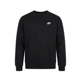 Buzo Nike de cuello redondo, confeccionado en tejido fleece de densidad media con interior suave. Presenta un diseño clásico en color negro con el logo Nike Futura bordado en blanco en el pecho, puños y dobladillo acanalados.