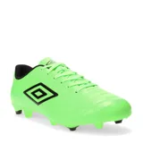 Championes de fútbol Umbro modelo Classico II HG, color verde neón con detalles en negro. Presentan el logo de la marca en el lateral y una suela con tapones diseñada para césped natural o artificial.