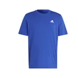 Remera azul de algodón Adidas Essentials Single Jersey, de corte clásico y cuello redondo, con logo blanco estampado en el pecho.