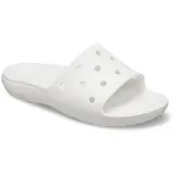 Chancletas Crocs modelo Classic Slide de color blanco, fabricadas en material Croslite™ con perforaciones en la tira superior para personalizar con Jibbitz™.