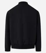 Campera bomber color beige, con cuello alto, cierre frontal con cremallera, bolsillos laterales y puños y cintura elastizados.