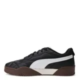 Championes urbanos Puma modelo Tifosi, color negro con detalles en blanco y suela de goma color marrón. Presentan diseño acolchado en la puntera y logo de la marca en dorado.
