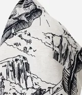 Blusa sin mangas confeccionada en viscolino con 19% de lino, con bretel ancho, escote hombro único, bajo asimétrico y estampa ilustrada del Parque Lage.