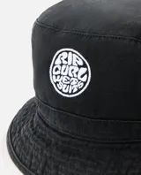 Gorro bucket Rip Curl Wetty Icon de color negro, con bordado frontal circular de la marca y ojal metálico lateral.