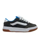Championes Vans modelo Hylane, de diseño robusto en color marrón oscuro con detalles en blanco y azul. Presentan la icónica banda lateral de la marca en blanco, cordones gruesos, suela de plataforma blanca y base de goma color caramelo.