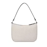 Cartera Guess modelo Granby de silueta estructurada, color rosa claro con estampado monograma de la marca. Cuenta con cierre superior, bolsillo frontal, herrajes plateados y correa ajustable que permite llevarla al hombro o cruzada.