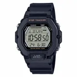 Reloj Casio digital deportivo color negro con función Step Tracker (contador de pasos). Presenta una caja octogonal de resina y una pantalla digital con hora, día de la semana y medidor de progreso de pasos.