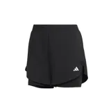 Short de running negro con calza interior incorporada y logo Adidas estampado en blanco.