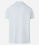 Polo de hombre de manga corta, color beige claro, con cuello mao y tapeta de dos botones.