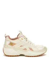 Zapatillas Caterpillar Hasten Mesh color beige con detalles en rosa y suela marrón.