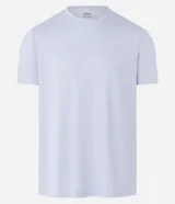 Remera deportiva de manga corta en color blanco, con cuello redondo y detalles reflectantes, diseñada para entrenamiento.