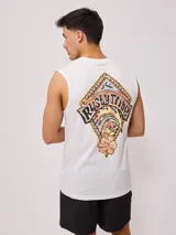Musculosa blanca con estampado delantero y trasero. Corte holgado.