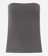 Blusa strapless de microfibra color marrón, con diseño ajustado y tajo lateral.