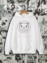 Canguro blanco con capucha y bolsillo delantero, con estampado de Anya Forger de Spy x Family.