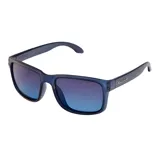 Lentes de sol MDQ modelo Morea con armazón azul translúcido de formato rectangular y patillas con detalle de la marca en relieve. Lentes espejadas en tono azulado.