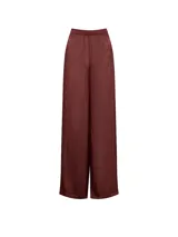 Pantalón de pijama de satén semitransparente color bordó, de talle medio con cintura elástica y silueta de pierna ancha.