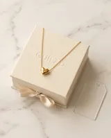 Collar de acero con baño de oro, compuesto por una cadena fina de eslabones y un dije central en forma de corazón liso y brillante.