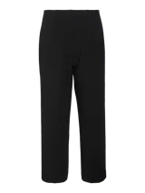 Pantalón sastrero de tiro alto y corte recto, color beige, con pinzas frontales y tejido elástico.
