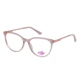 Armazón de anteojos MDQ modelo GZ08, con marco de acetato transparente en color rosado y patillas metálicas delgadas en tono rosado.