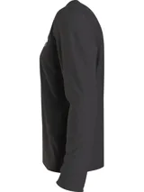 Remera negra de manga larga con cuello redondo y logo de Calvin Klein estampado en el pecho.