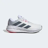 Championes Adidas Questar 3 para running, color blanco con detalles en gris y azul.