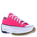 Championes Converse Run Star Hike OX de lona color fucsia, con cordones blancos, plataforma blanca y suela de goma marrón con diseño dentado.