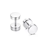 Piercing plateado para oreja con forma de mancuerna, ideal para crear la ilusión de un expansor.