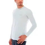 Remera Columbia de hombre, color blanco, de manga larga. Interior térmico con tecnología de calor reflectante Omni Heat, tecnología de evaporación avanzada y control de la humedad. Con tratamiento antimicrobiano.