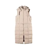 Campera multifunción modular de nylon matelaseado color taupe. Diseño versátil con sistema de cierres que permite transformarla en cuatro versiones: campera larga, campera corta, chaleco largo y chaleco corto. Cuenta con capucha desmontable, cierre frontal completo y bolsillos laterales.