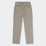 Pantalón de trabajo color beige con cintura elástica, corte recto, bolsillos laterales y traseros, y refuerzo en las rodillas.