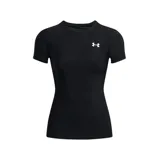Remera de compresión Under Armour HeatGear, color negro, de manga corta y calce ajustado. Presenta el logo de la marca en color blanco en el pecho.