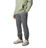 Pantalón de jogging gris de la marca Columbia, confeccionado en una mezcla de algodón. Presenta cintura elástica con cordón interior para ajuste, bolsillos laterales y traseros, y puños elásticos en los tobillos.